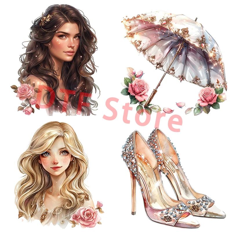 Shining Jewelry Princess Iron On Patch Heat Transfer Printing On Clothes Iron on transfer dtf transfers ready to press