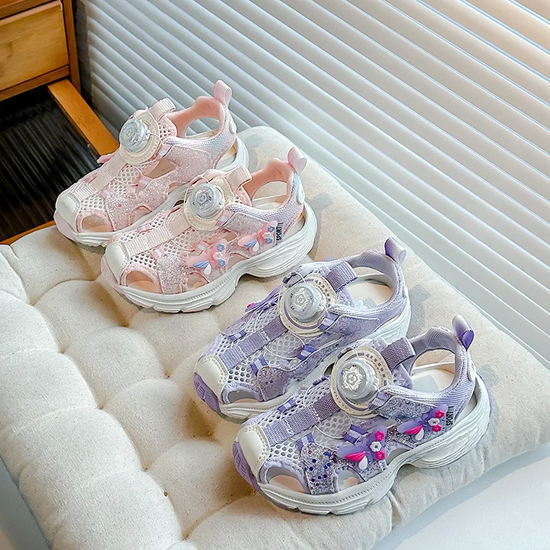 

Детские сандалии, модные сандалии принцессы с бабочками для девочек, новинка лета 2024, детская повседневная пляжная обувь с дышащей сеткой на мягкой подошве