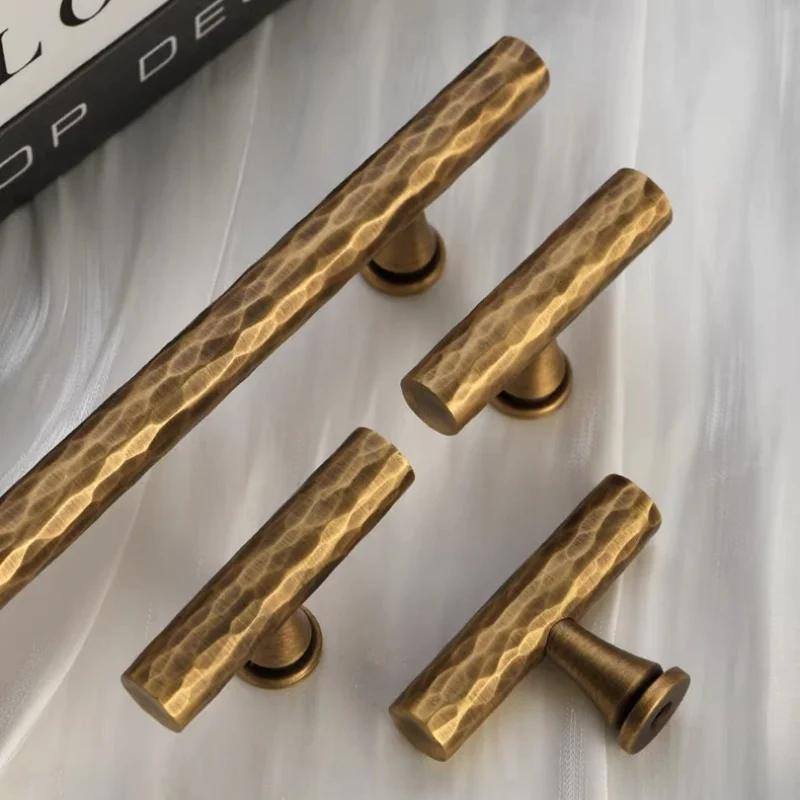 Antique Brass Hammered Texture Kitchen Cabinet Storage Handles Retro Drawer Knob Cupboard Wardrobe Closet Pull Furniture Handles