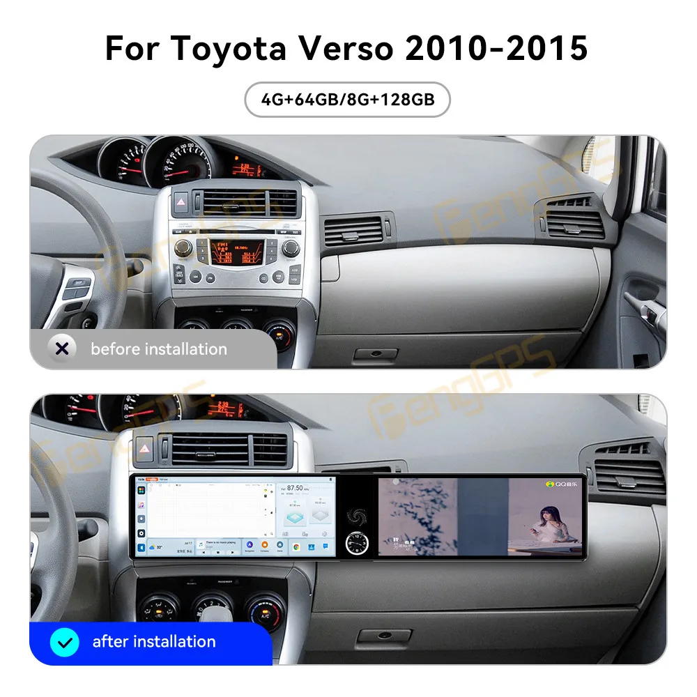 

Dual Screen 12.3" Android 13 CarPlay Car Radio For Toyota Verso 2010-2015 Touch Screen Multimedia Player Navigation Head Unit