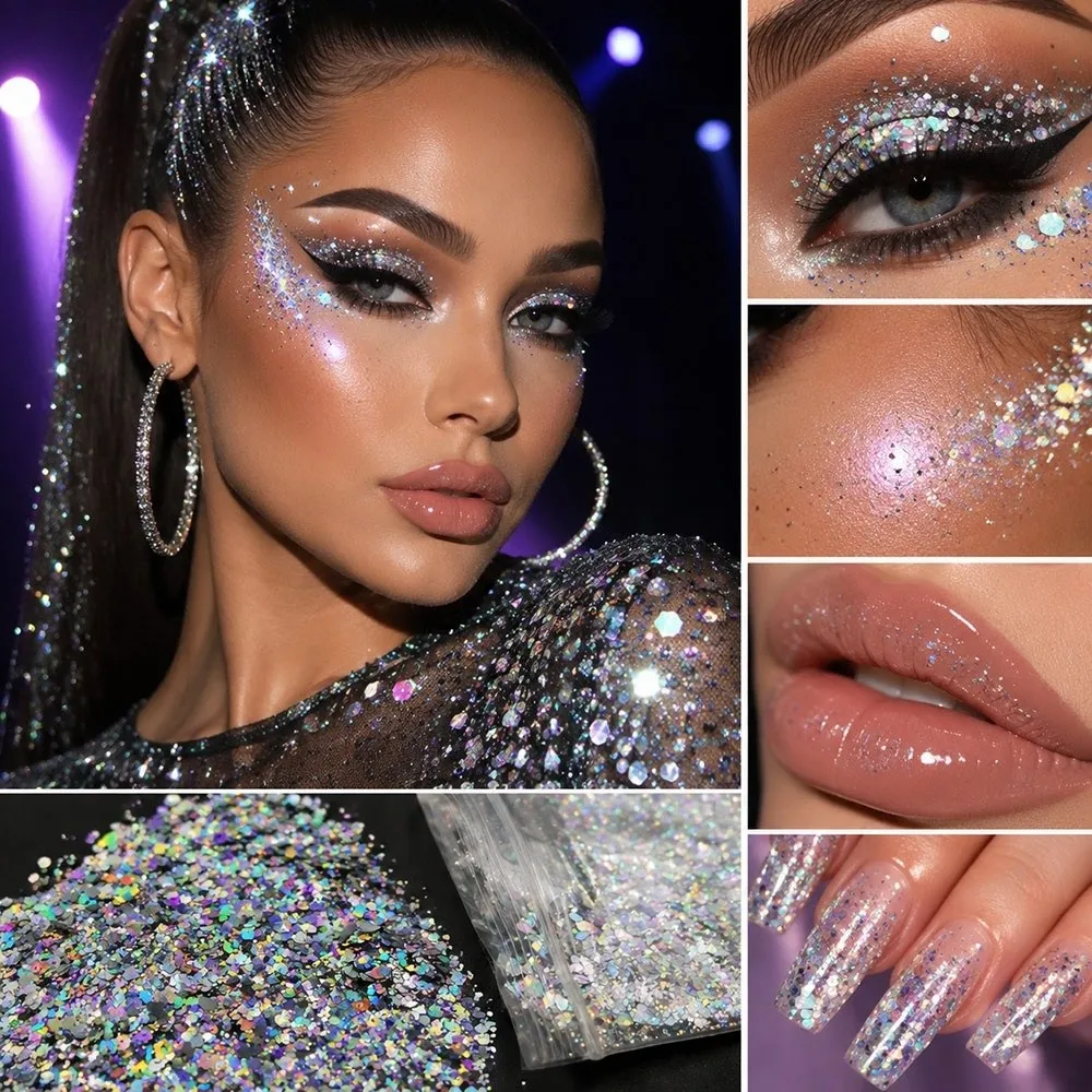 Holographic Nail Glitter Powder Rainbow Diamond Nail Art Glitter Linear Glitter Laser Body Makeup Glitter