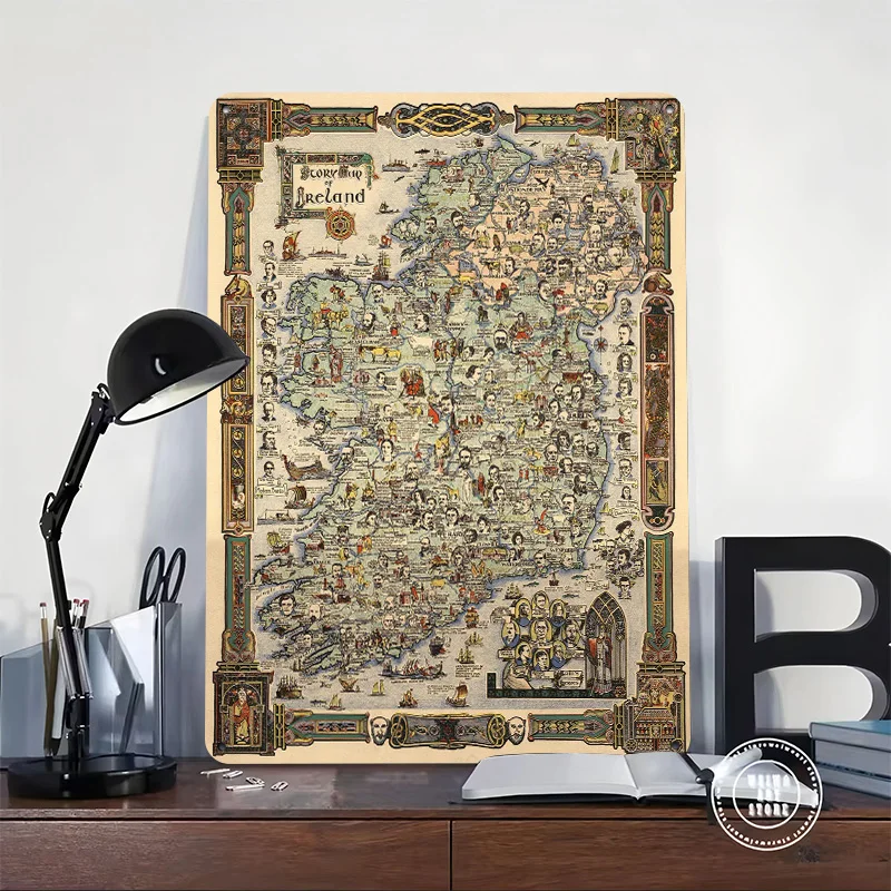 Story Map of Ireland Poster Retro 3D Printed Metal Signs Customized Wall Hanging Gift for Home Decor Room Accessories House Art
