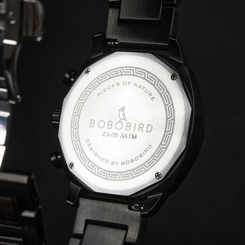 تخصيص شعار العلامة التجارية الرجال الساعات بوبو بيرد الفاخرة كرونوغراف ساعة اليد مضيئة رجل ساعة خشبية دعم دروبشيبينغ هدية