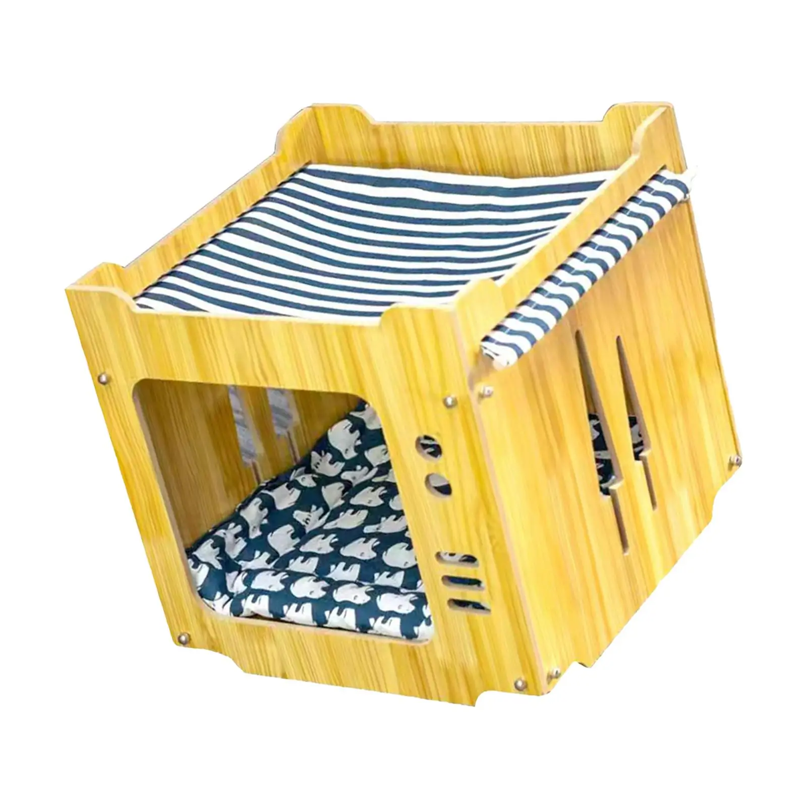Wood Cube House Bed Kitty Rest and Play Cat Scratcher Lounge Activity Toy for Two Cats 14.96inchx14.96inchx14.96inch