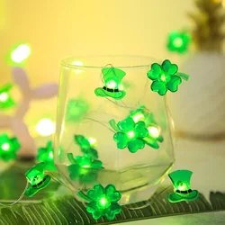 10Pcs St .Patrick's Day Green Shamrock LED String Lights Irish Festival Patrick's Party Lucky Clover Garland Lamp Home Supplies