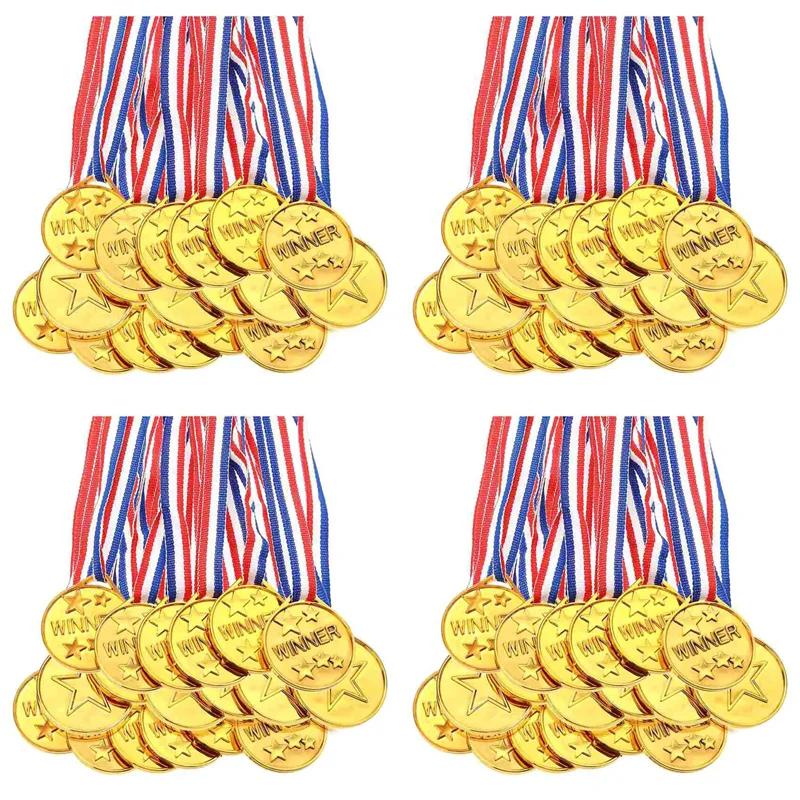 PB-120 パック ゴールド プラスチック製 勝者メダル 子供用賞メダル - スポーツ、競技会、パーティーギフトに最適