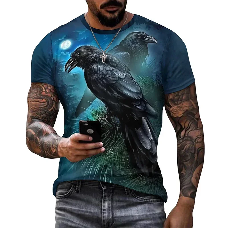 

Spring/summer Punk Crow 3D Printed T-shirt Strong Men's Casual Street Sportswear Breathable Quick Drying Plus Size Daily