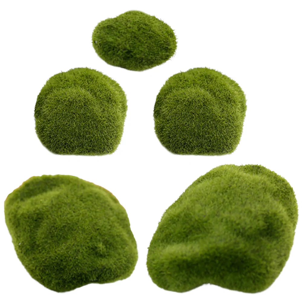 

5pcs Artificial Moss Stones Flocking Foam Lifelike Fake Rocks For Bonsai Terrarium Garden Decor Micro Landscape Stone Ornament
