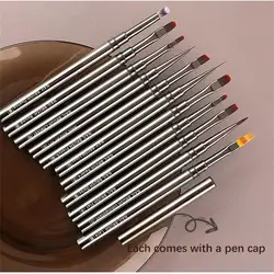 Multi-functional Painting Brushes Set Watercolor Water Powder Painting Pen Brush Set Metal Rod Nail Art Painting Brush Nail Tool