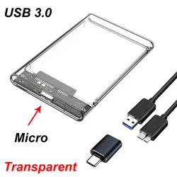 USB 3.0 SATA 2.5 inch Transparent SSD HDD hard drive Box Case HDD Enclosure+Type-C 3.1  Plug Mobile Phone External+Micro Cable