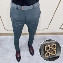 Pantalones de estilo coreano para hombre, traje de negocios ajustado de alta calidad, Color sólido, informal, Primavera, novedad