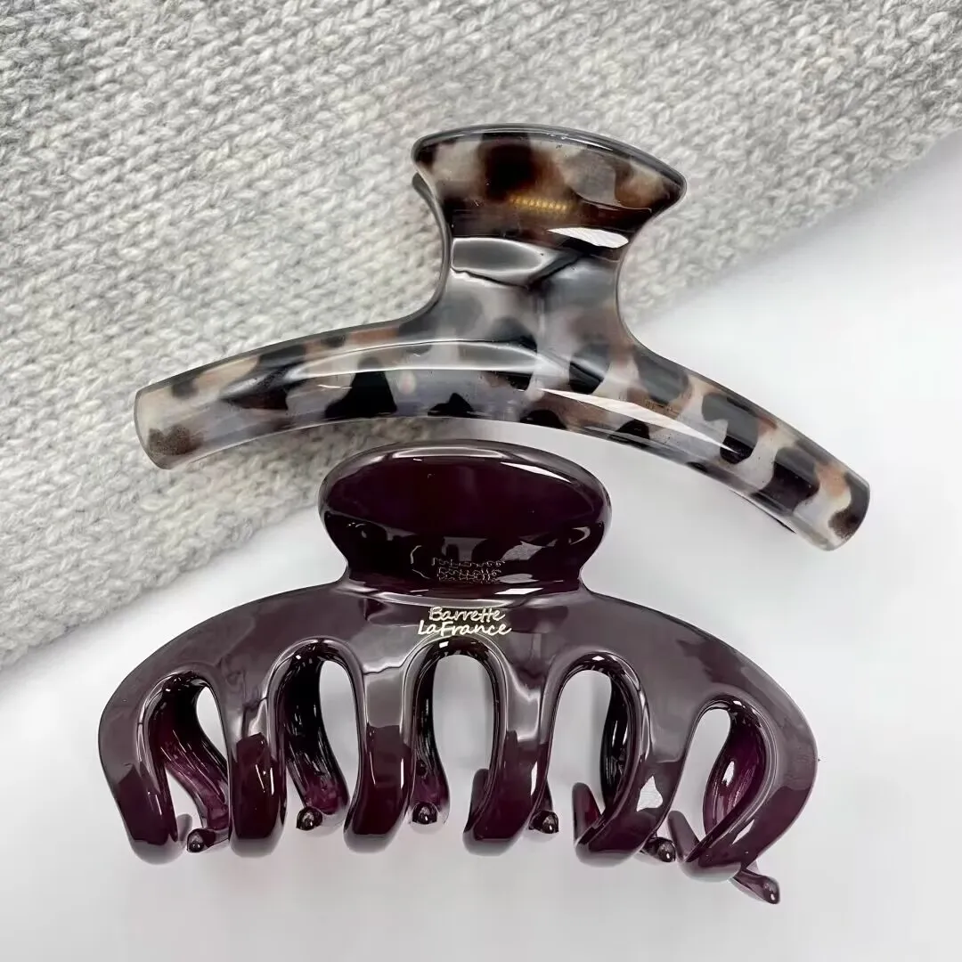 

2pcs Vintage Leopard Print Transparent Grey Large Dragon Bone Gold Label Hair Claw Clip French Hair Clamp Women Hair Headwear