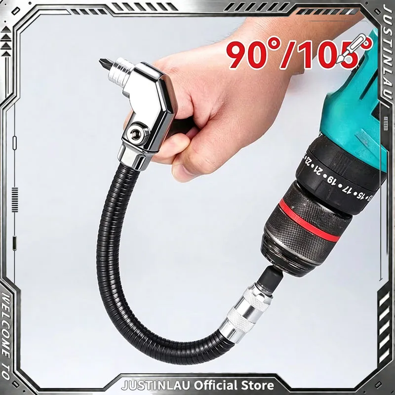 JUSTINLAU 1PC 90°/105° Right Angle Drill Adapter, Flexible Shaft Extension Screwdriver Bit Holder For Electric Drill Repair
