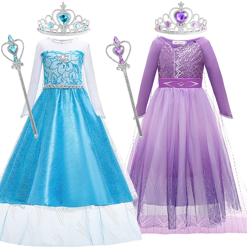 Verão 2025 fantasia menina neve rainha princesa elsa vestido longo manto carnaval disfarçado crianças masquerade festa de aniversário roupas