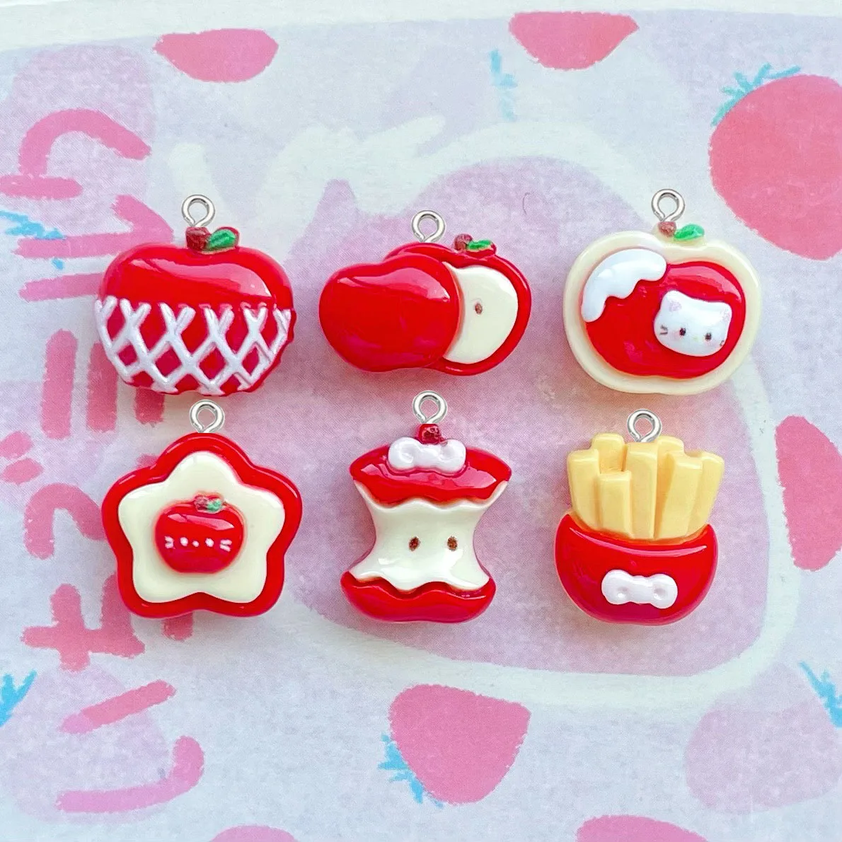 10pcs Mini Small Apple Core French Fries Resin Pendant DIY Handmade Jewelry Accessories Making for Earring Phone Case Decoration