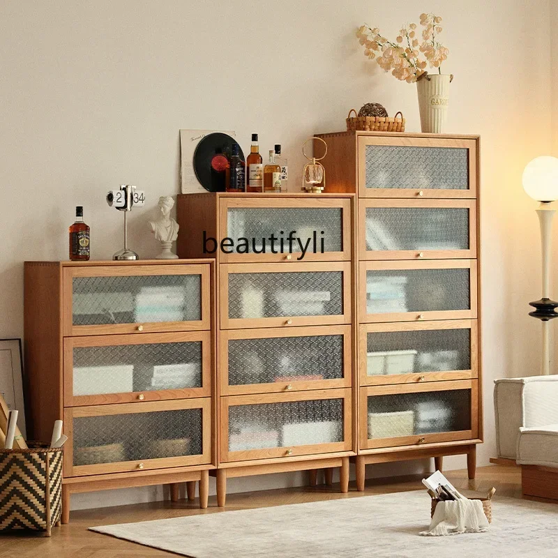 cc182Nordic solid wood bookcase cherry wood display storage cabinet study glass door bookshelf R