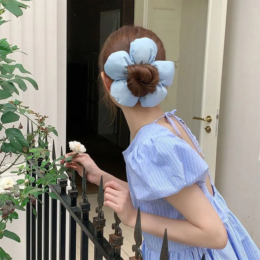 

Korean Sponge Flower Satin Hair Scrunchies Elegant Elastic Girls Hair Tie Large Hair Rope for Women