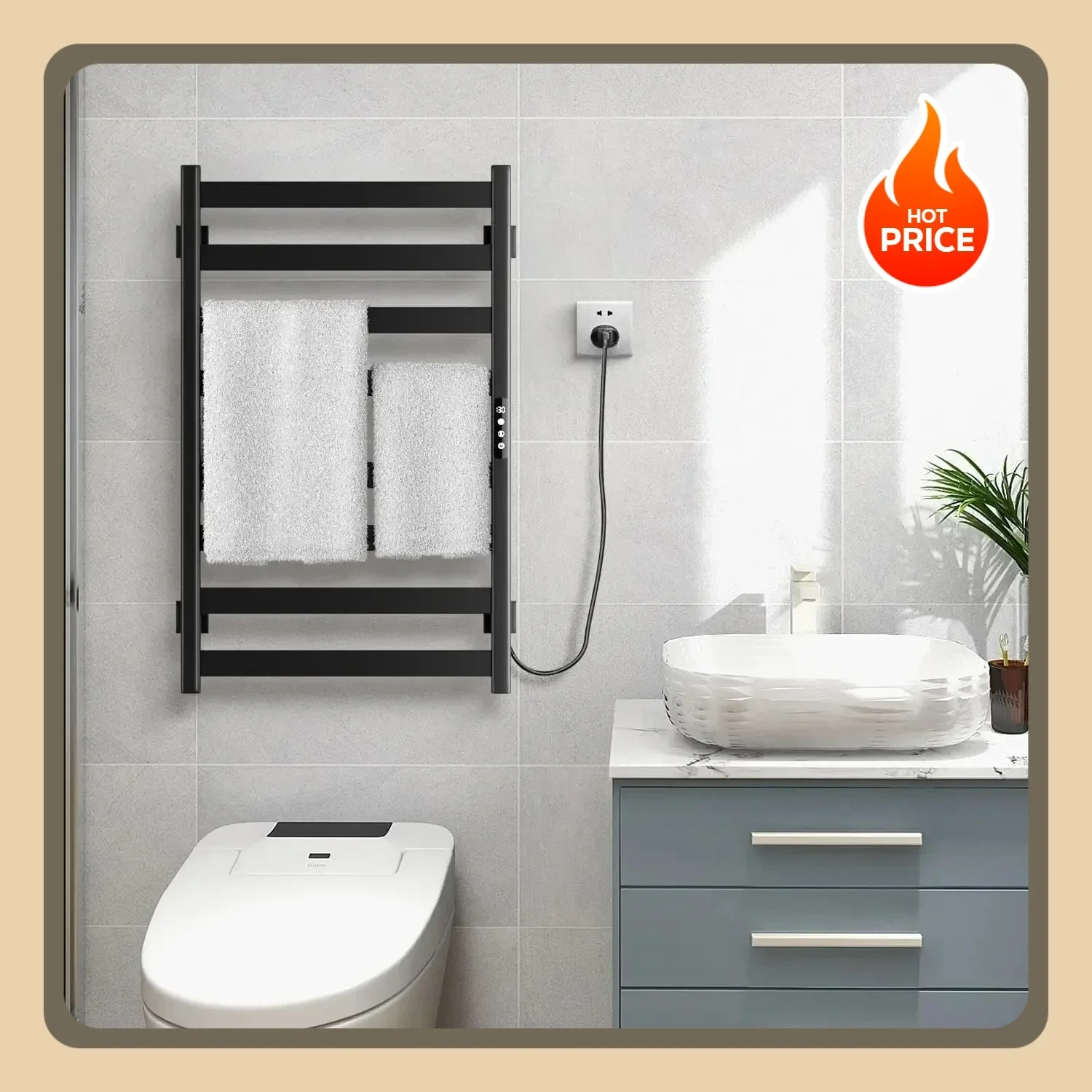 

Towel Warmer, 8-bar Electric Towel Dryer Towel Heater Rack, 201 Stainless Steel for Bathroom Wall-Mounted Plug-in Bath Heater
