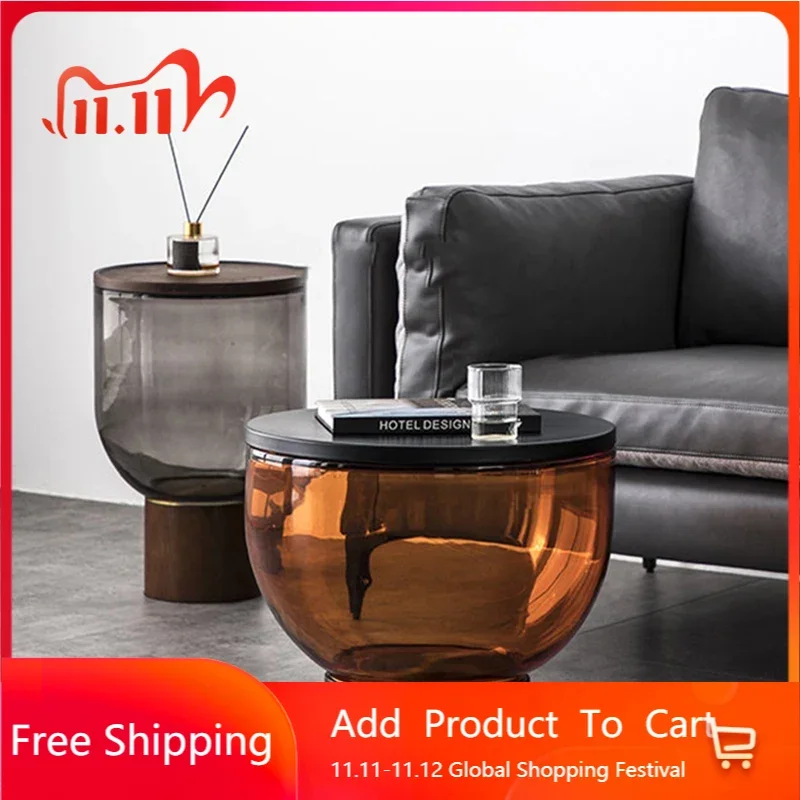 

Nordic Modern Minimalist Glass Coffee Tables Round Living Room Metal Light Luxury Designer Table Modern Muebles Furniture FY29YH