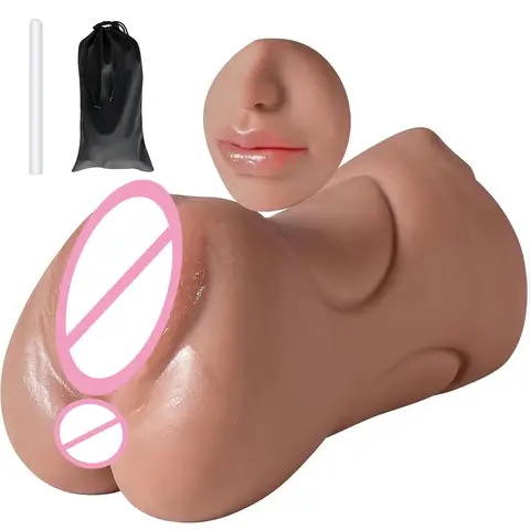 3 in 1 Pocket Pussy Male Masturbator - Adult Sex Toys for Men Penis Pocket Pussy Stimulation Blowjob Masturbator Powerful Sucking Toy with 3D Realistic Textured Tight Anus & Real Mouth & Drying Stick Adult Sex Toys Sex Product 18+