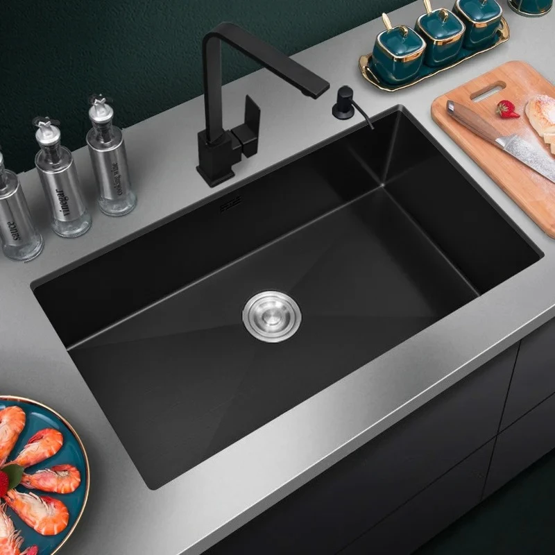 Home Improvement Single Tank Black Nano 304 Stainless Steel Kitchen Sink Undercounter Basin Dishwasher with Drain Accessories Z