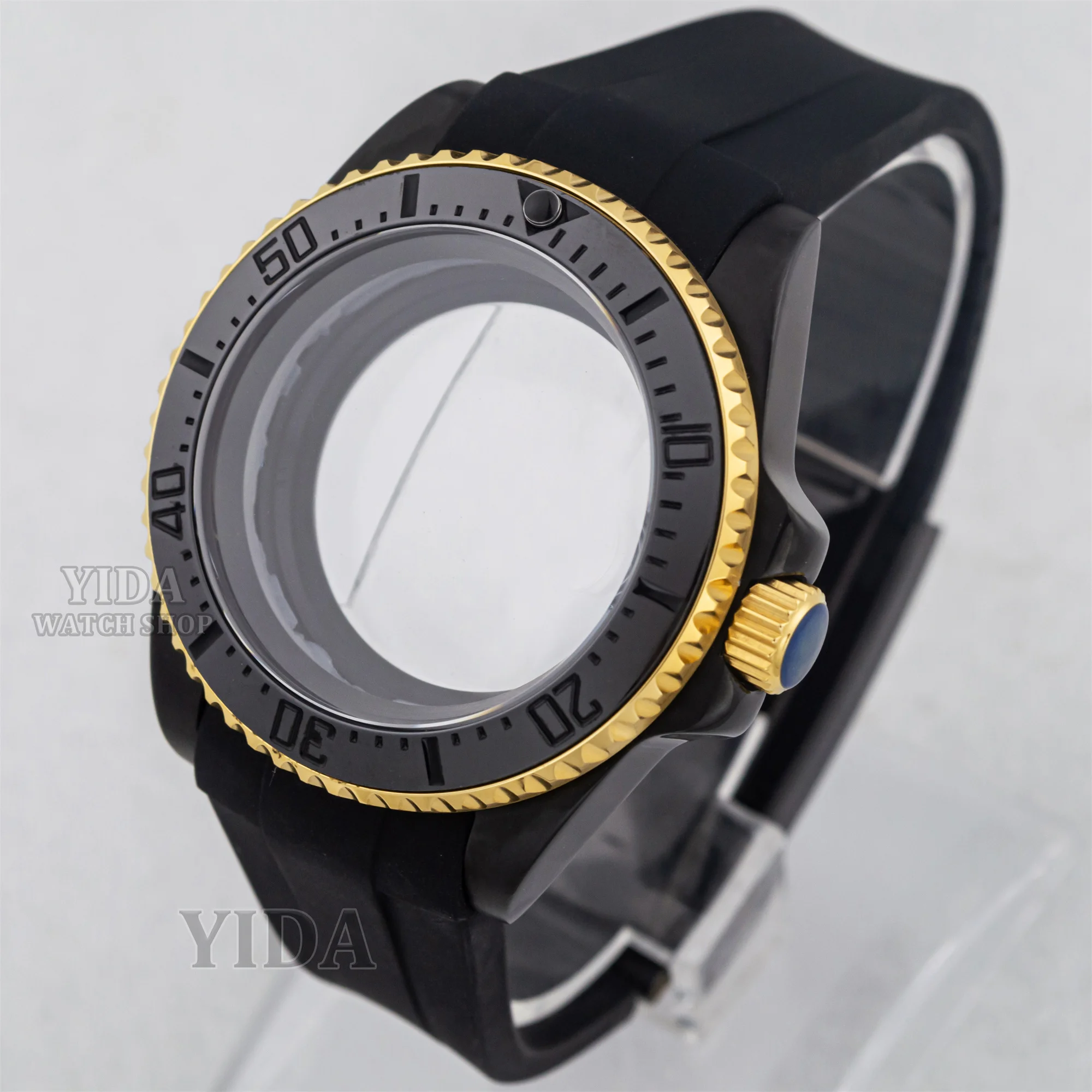 Корпус часов 40 мм, ремешок с PVD-покрытием, черное золото, корпус из нержавеющей стали, резиновый ремешок, сапфировое стекло для SUB GMT NH35 NH36, замена механизмов