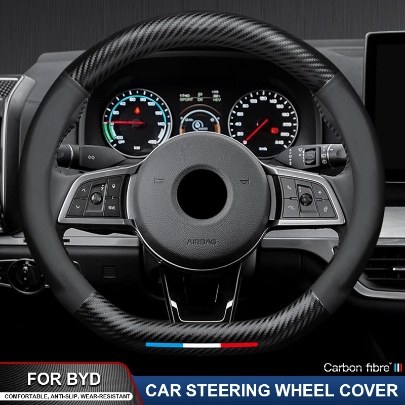 

Car Carbon Fiber Steering Wheel Cover For BYD Atto 3 Act Seal Tang F3 E6 Yuan Song Plus EV F0 Qin Han Dolphin E2 E9 E7 Anti-Slip