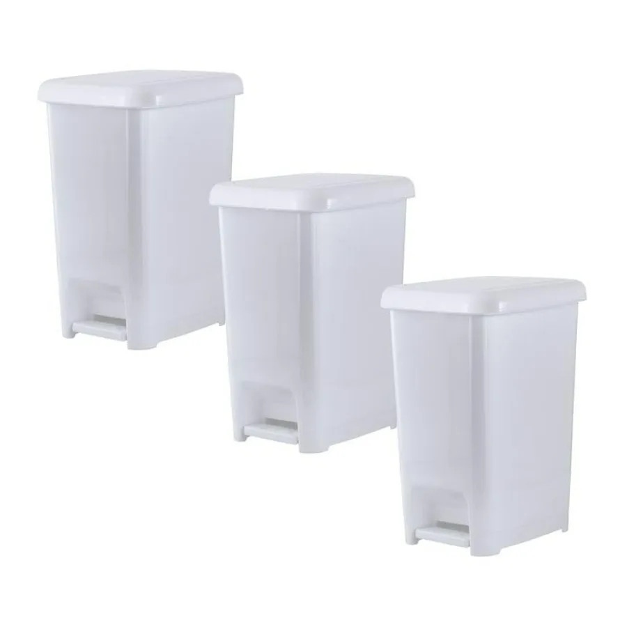 

Slim Step On Pedal Plastic Trash Can Waste Bin for Under Desk Office Bedroom Bathroom Kitchen 2.5 gal White Smoke 3 Pack