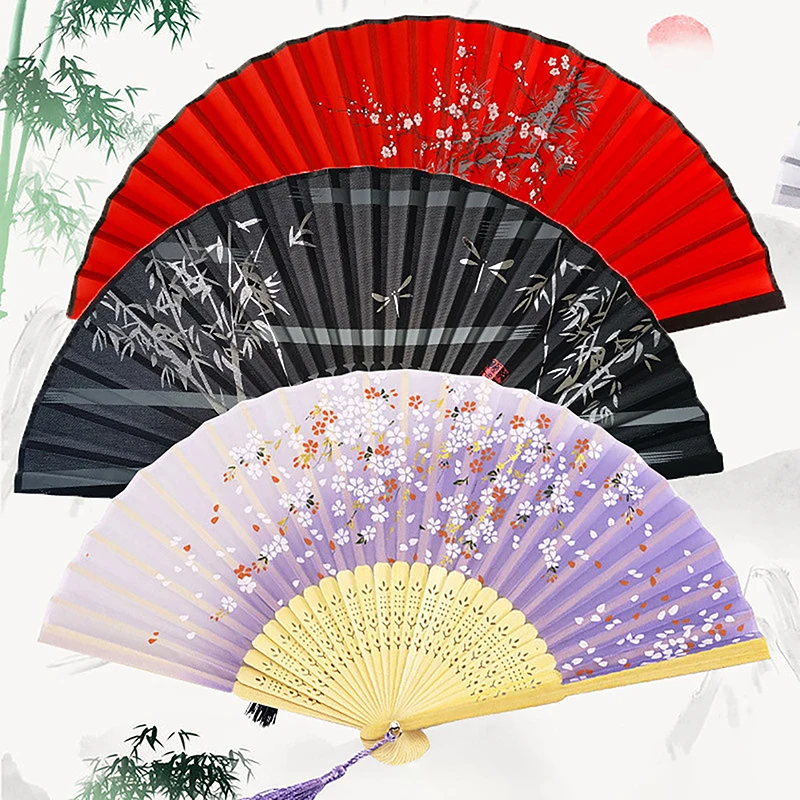 Bamboo Archaic Folding Fan Chinese Style Fan Summer Woman Dance Hand Fan Portable Elegent Flower Handheld Fan Decoration Gifts