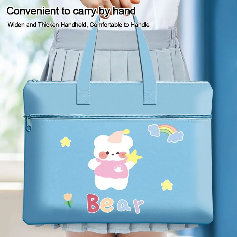 Cartoon Print Tote School Bag Multifunction Large-capacity Zipper Tutorial Bag Art Storage Bag Oxford File Bag