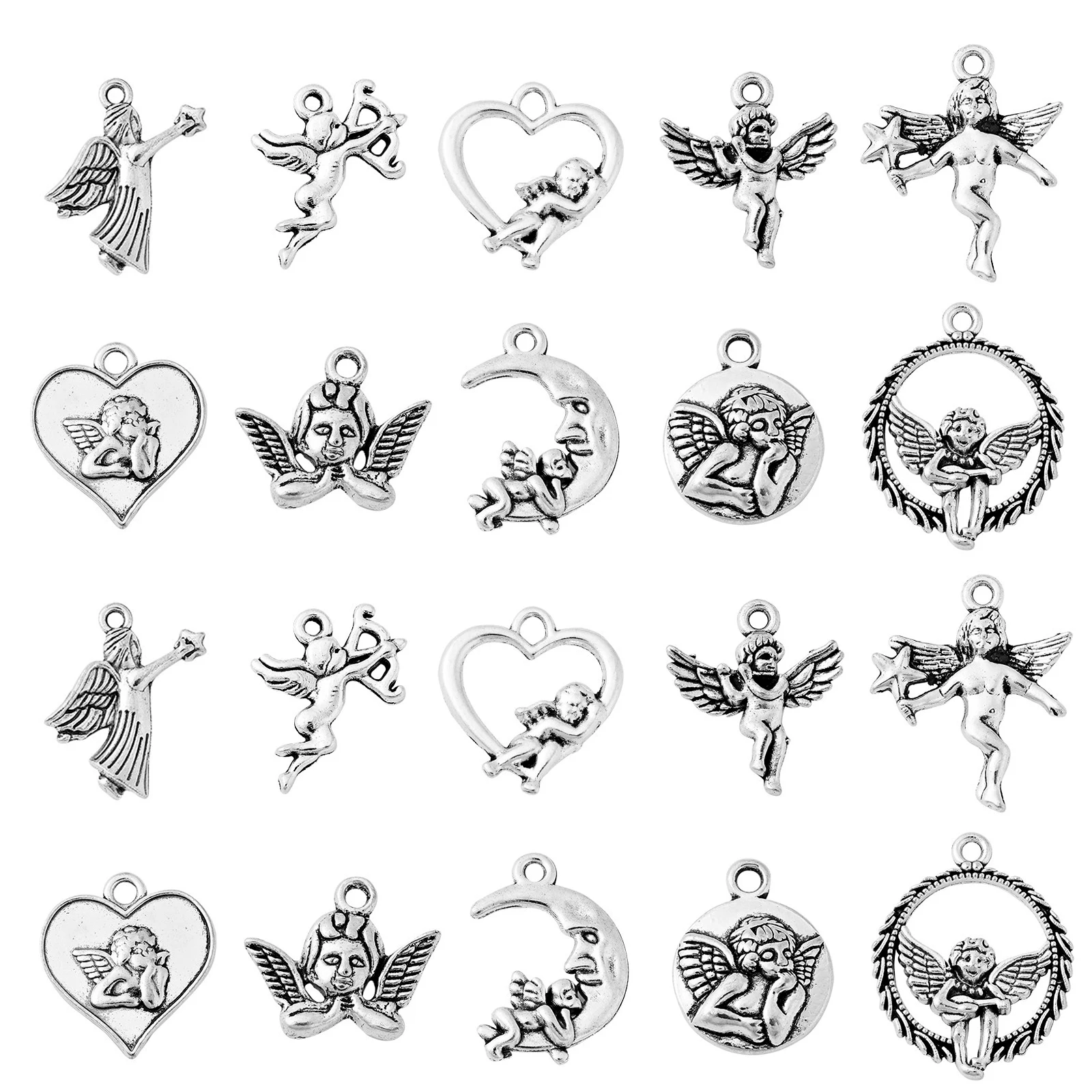 

100Pcs 10 Styles Tibetan Angel Charms Antique Silver Religious Angel Charms for Necklace Bracelet Earrings Jewelry Making