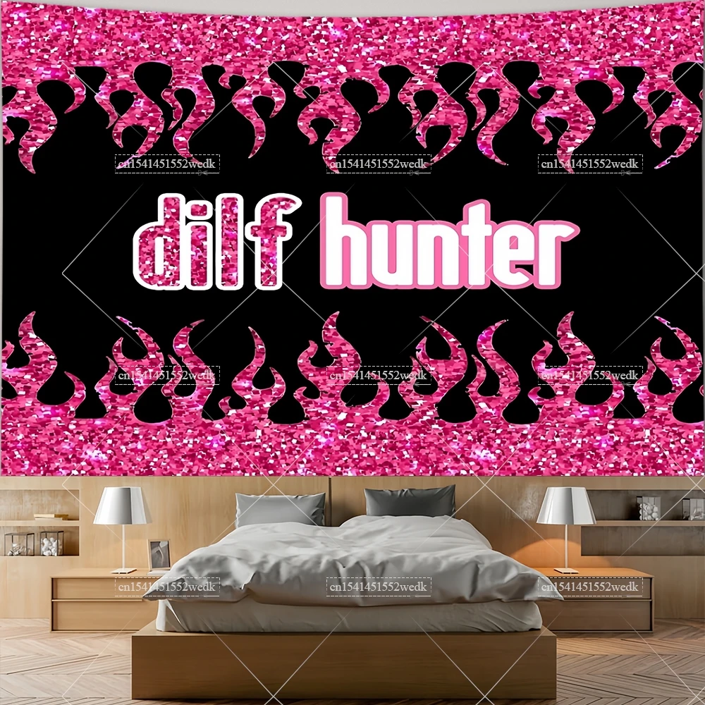 Fire Dilf Hunter Tapestry Wall Hanging Y2k Pink Meme Flags Tapestrys Living Room Dorm Decor Aesthetic Home And Garden Banners