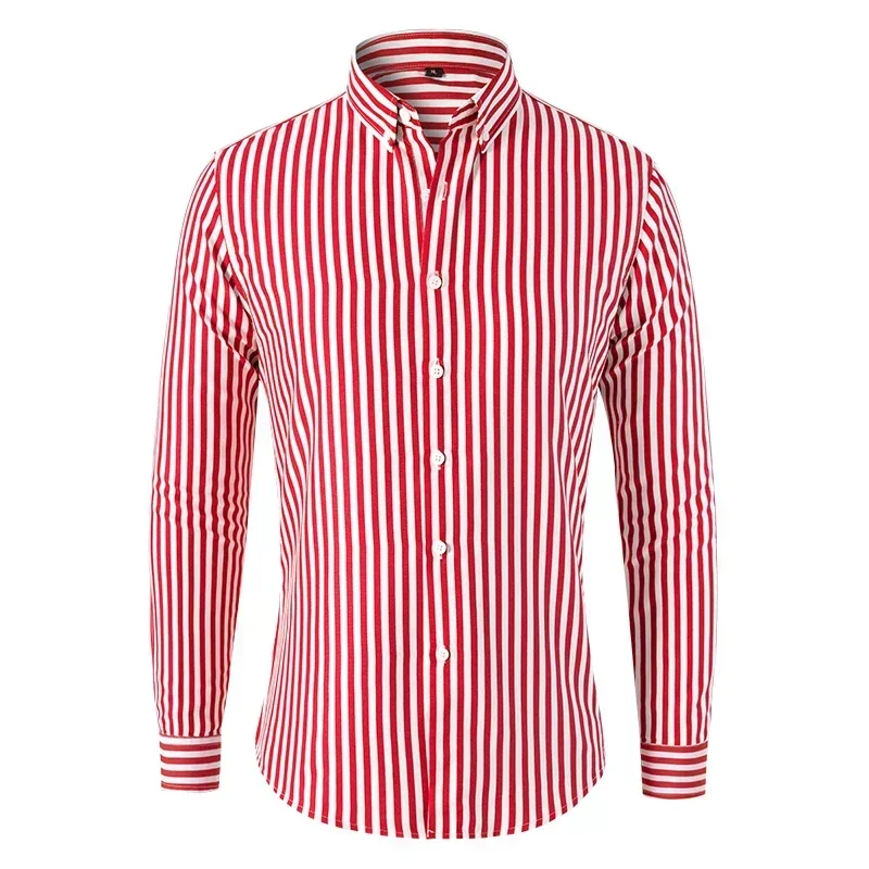 2024 Korean Long Sleeve Striped Shirt Men Clothing Simple Slim Business Casual Blouse Homme Men Shirts Sweatwear