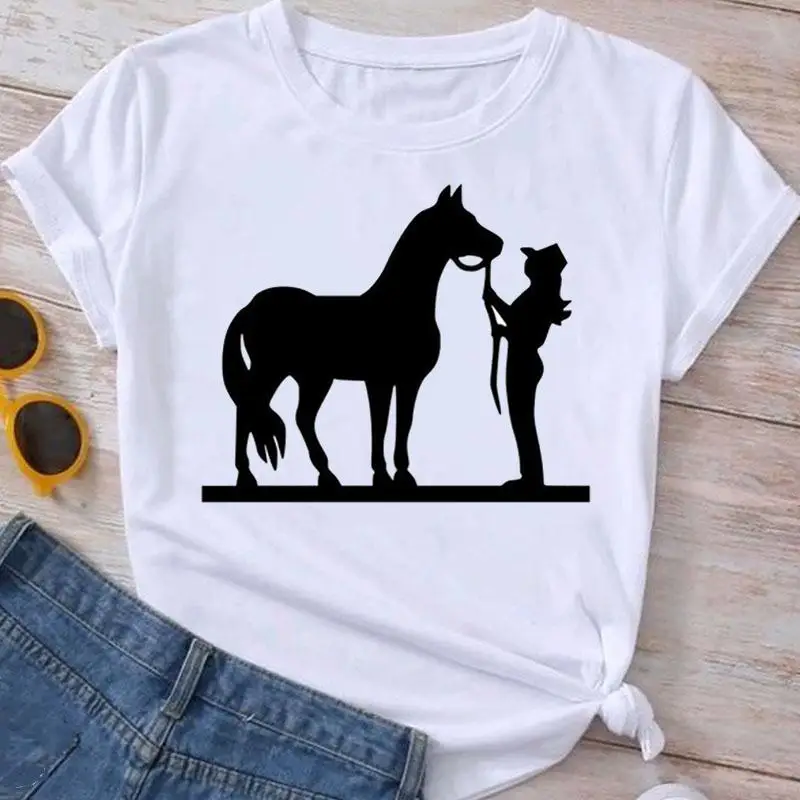 Watercolor Horse Love Graphic T Shirt Fashion Clothes Summer Tee Ladies Cartoon Clothing Short Sleeve Women T-shirt Female Top