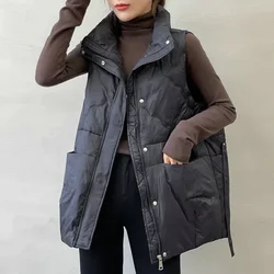 2024 New Autumn Winter White Duck Down Vest Women Korean Loose Casual Sleeveless Warm Waistcoat Female Parkas Jacket Tops