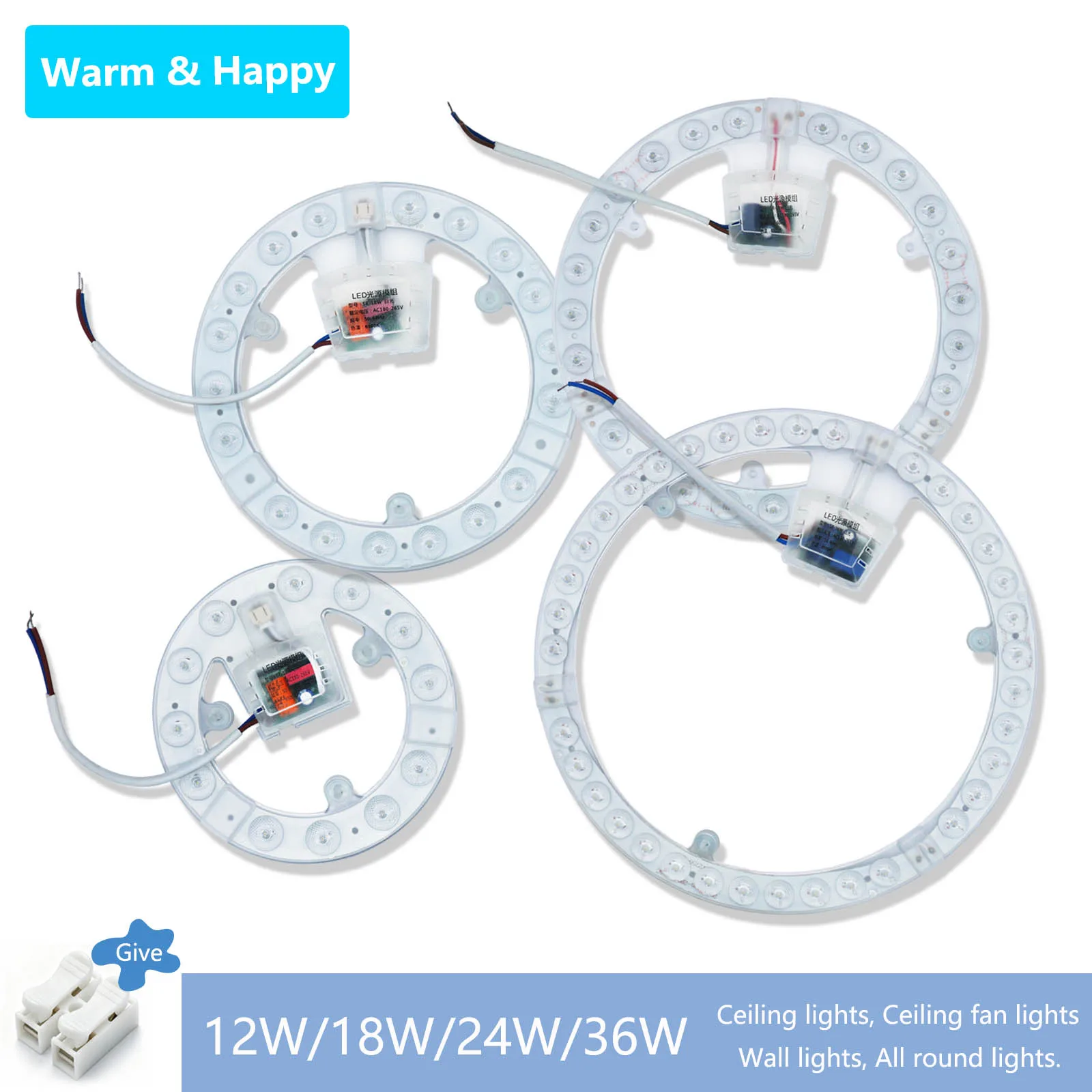 LED Panel Light 220V Replacement Module 12W 18W 24W 36W Circular Light Board 6500K Suitable for Ceiling Lights and Ceiling Fans