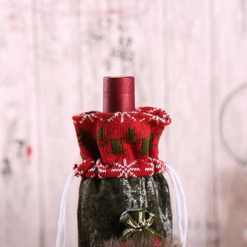 Santa Claus Xmas Tree Elk Embroidery Gift Bag DIY Painting Red Wine Bottle Bag Cover Christmas Decoration