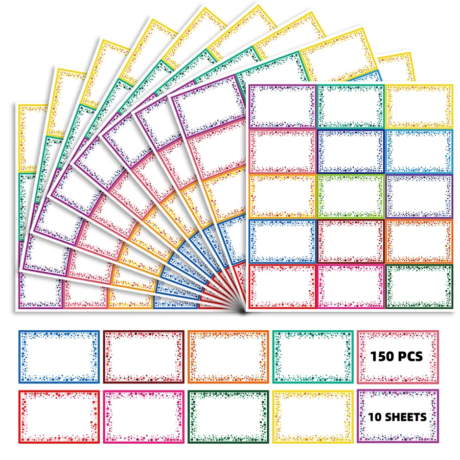 150 Pcs Name tag Labels, Colorful Name Badge with Permanent Adhesive Writable Name Tag Stickers for School Office Home