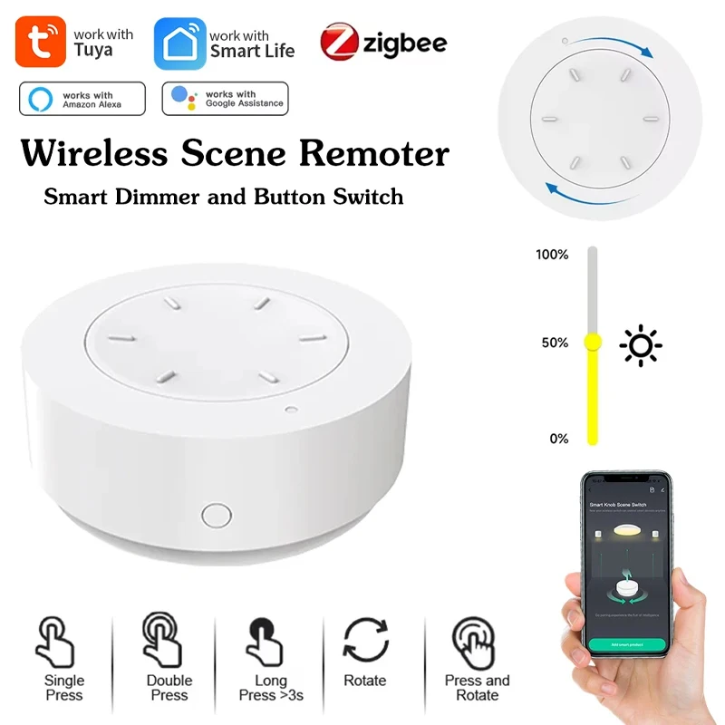 Smart Knob Switch Tuya ZigBee Wireless Scene Switch Dimmer Linkage Push Button Dimmer Light Automation Scenarion Remote Panel