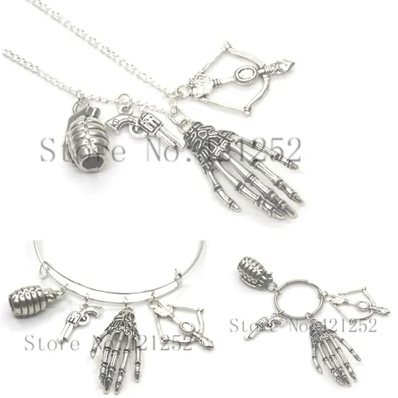 12pcs Zombie Killer Necklace Walking Dead Style Survival Kit Charm Silver Tone