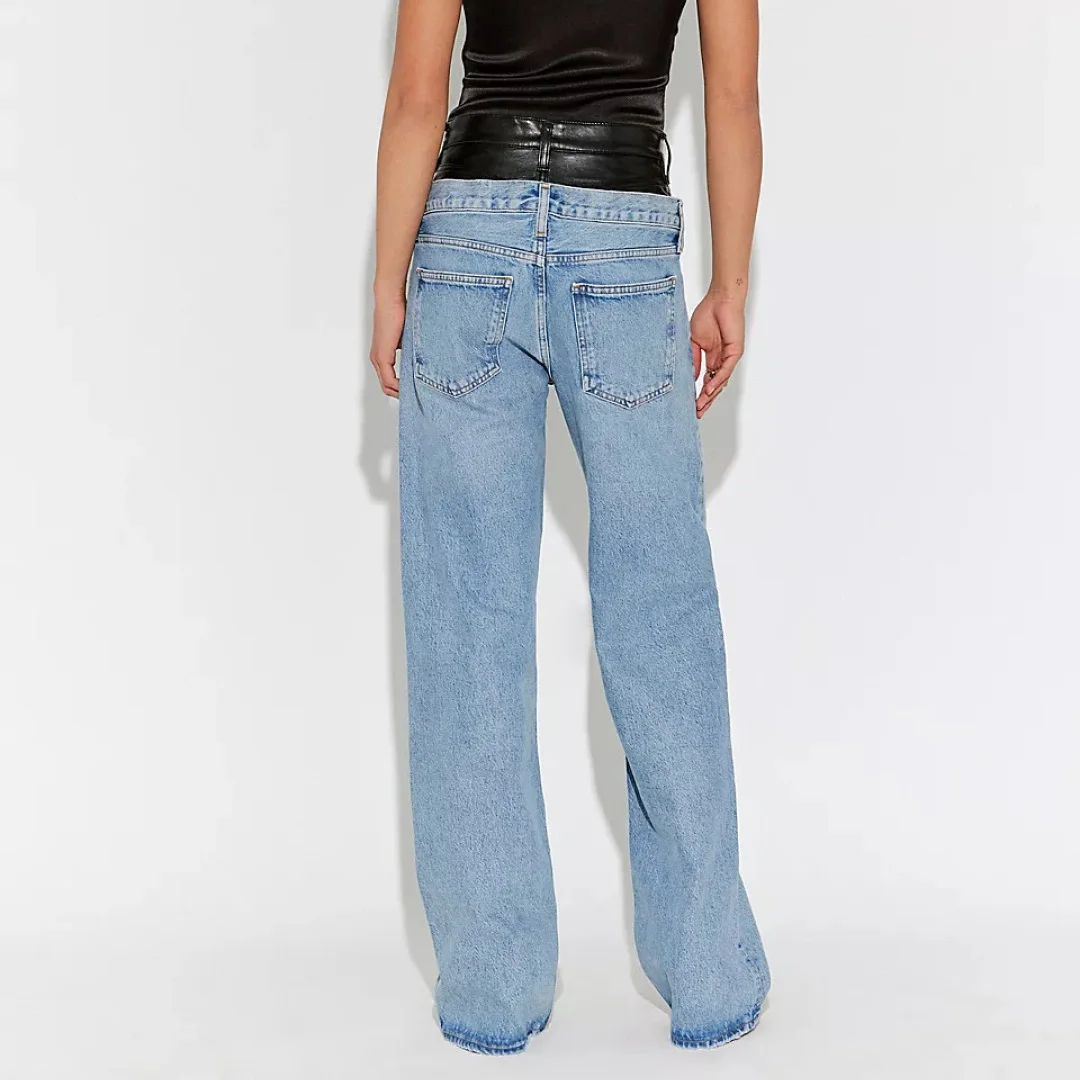 2026 Damen-Jeans mit doppelter Taille und hoher Taille, 100 % Baumwolle, lockere Passform, lange Hosen, neue modische Hosen-BH mit geradem Bein