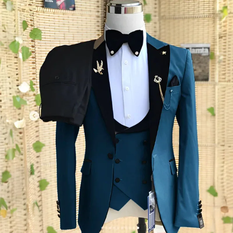 tuxedo suit Wedding Men's 3-piece Suit Set (Jacket+ Pants+Vest) Groom Men's clothing  Casual Formal Blazer elegant suits for men