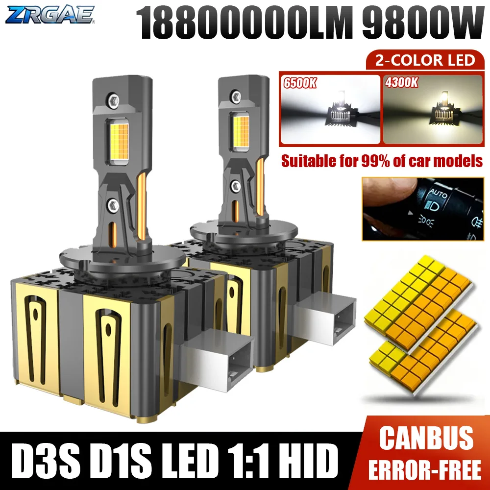 9800W D3S D1S LED-Scheinwerferlampen 1:1 HID D1R D3R Canbus-Leuchten Turbo LED Auto-Lampe Umschaltbar Zweifarbig 6500K 4300K Plug&Play