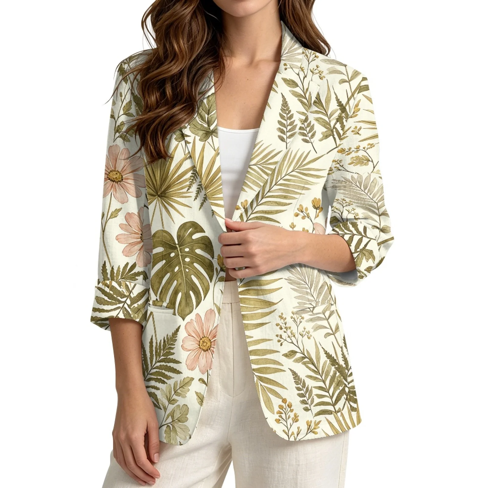 PENSTROLL Botanical Print Open Front Beach Coverups for Womens Linen Style Open-Front Top Dressy Tops