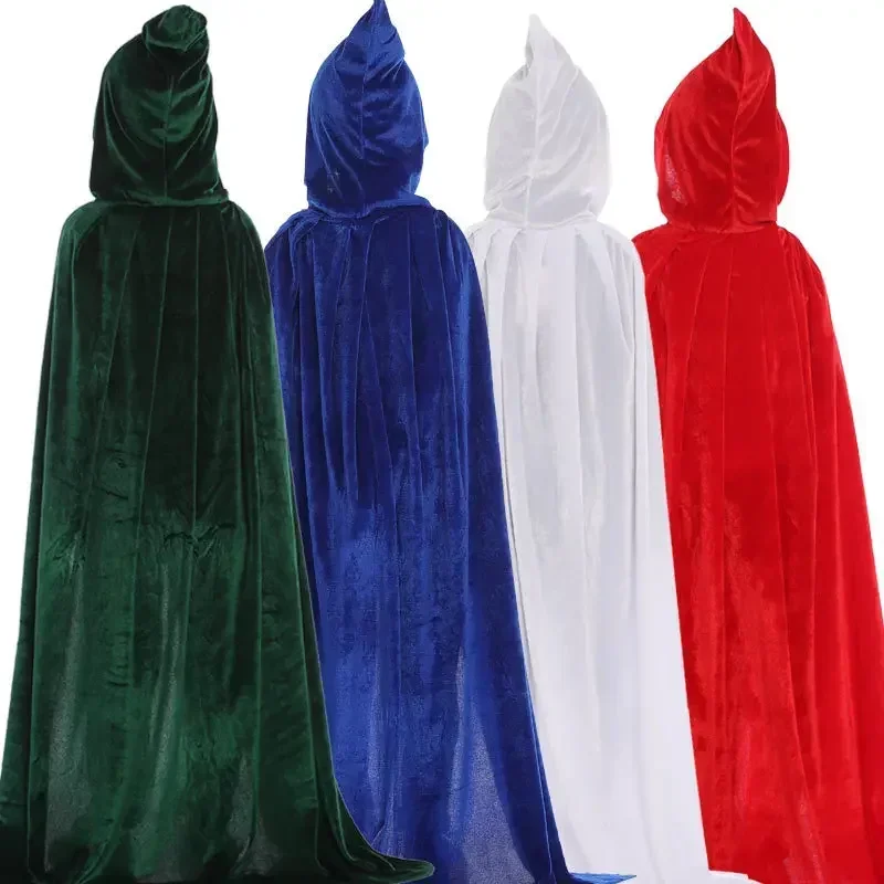 Velvet Cloak Cape Hooded Medieval Costume Witch Wicca Vampire Man Woman Unisex Solid Color