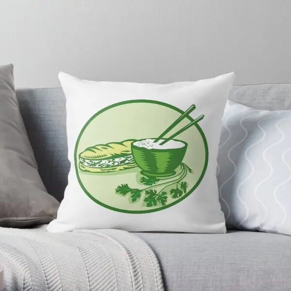 Banh Mi Rice Bowl Coriander Circle Retro  Printing Throw Pillow Cover Comfort Throw Fashion Car Pillows not include One Side