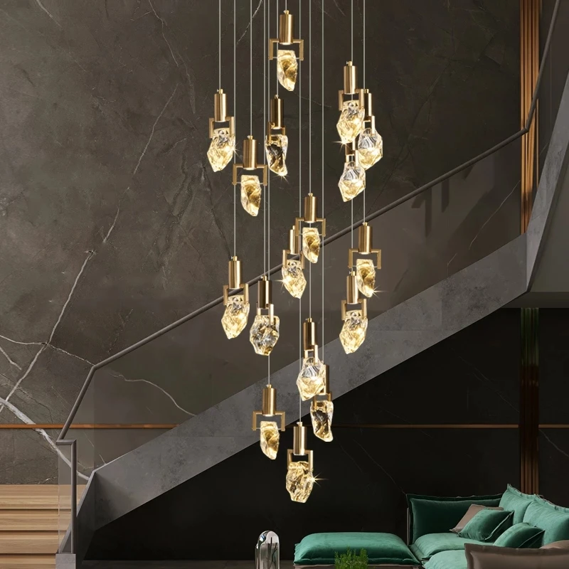 

Modern Diamond Crystal Chandelier For Staircase Living Room Long LED Cristal Hanging Light Fixtures Gold Home Decor Luminaire