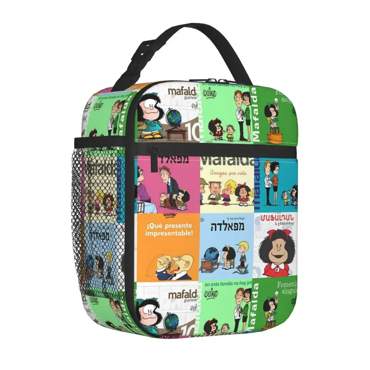 Mafalda Cartoon Lunch Bag Argentine Cartoon Quino Comic Casual Lunch Box For Student Picnic Cooler Bag Oxford Thermal Lunch Bags