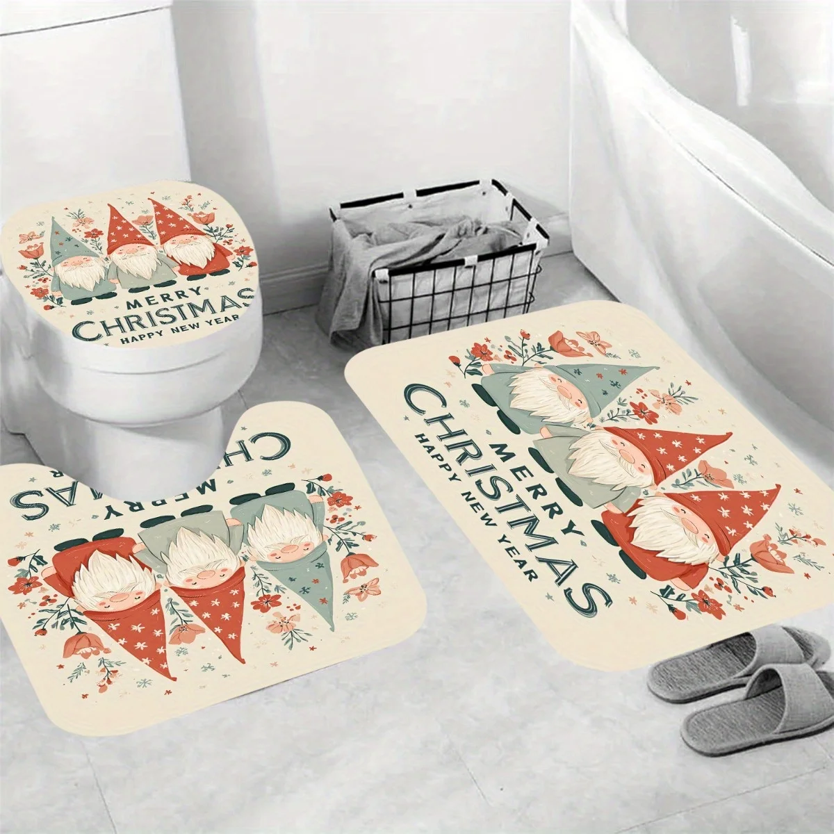 

Набор ковриков для ванной комнаты, чехол для унитаза, ковер для ванной комнаты, вход, зимнее украшение Санта-Клауса, праздничный набор товаров для дома, 3 шт., унитаз Acce