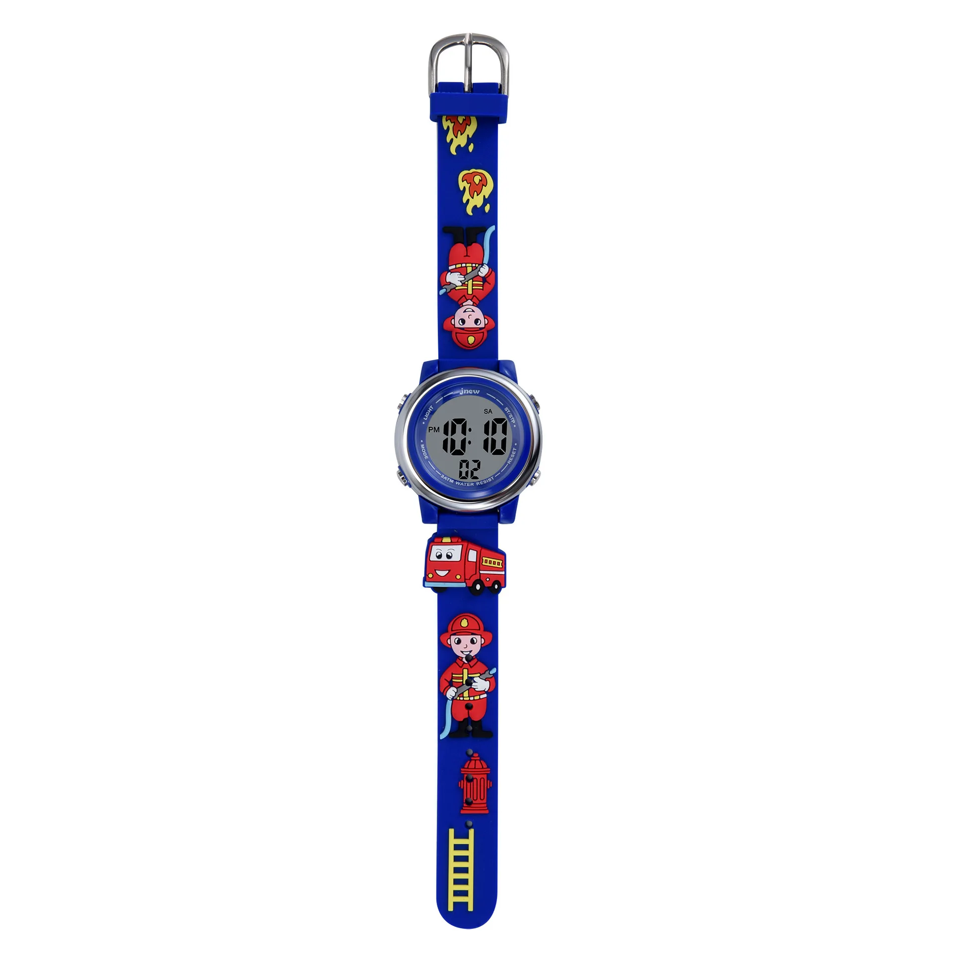 Uthai Kindersport Elektronisch Horloge Cartoon Brandweerman 3atm Waterdichte Wekker Kids Jongen Student Led Polshorloges Cadeau